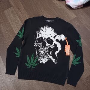 RGSTR  Black Skull and Leaf Crewneck Sweater Sz L New